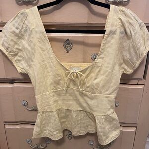 Hollister Light Yellow Blouse with Tie Front